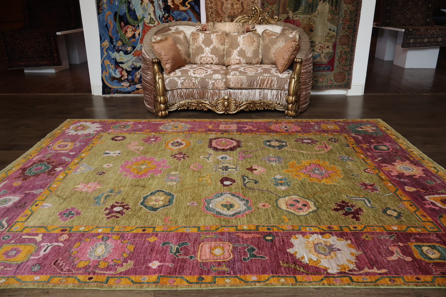 Vegetable Dye Floral Oushak Turkish Area Rug 9x12