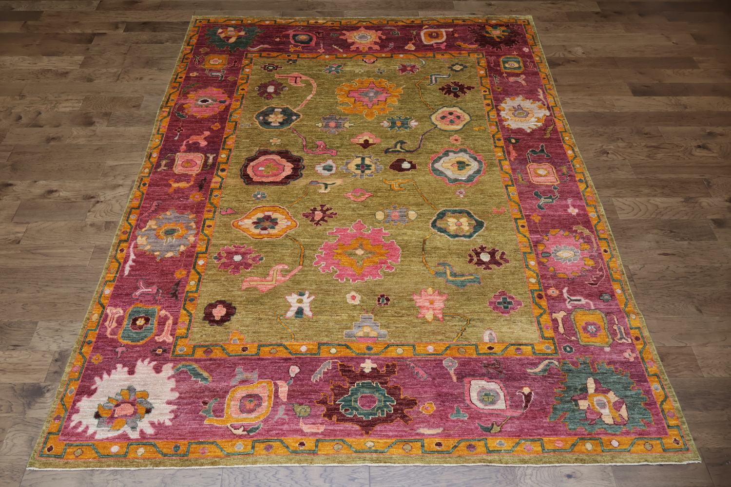 Vegetable Dye Floral Oushak Turkish Area Rug 9x12