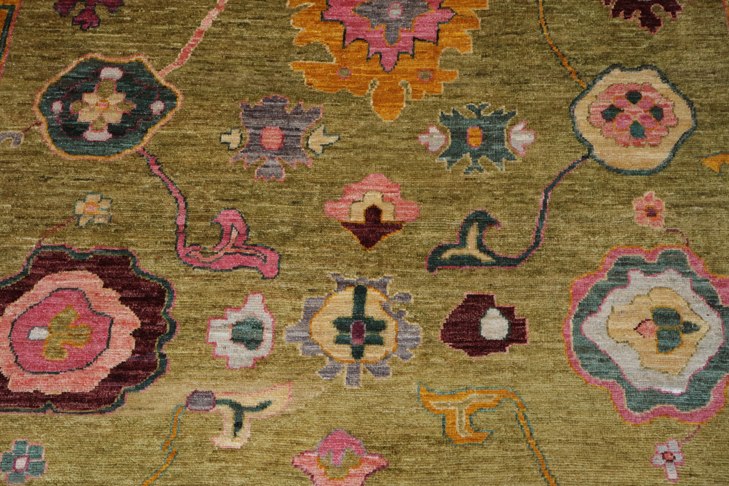 Vegetable Dye Floral Oushak Turkish Area Rug 9x12