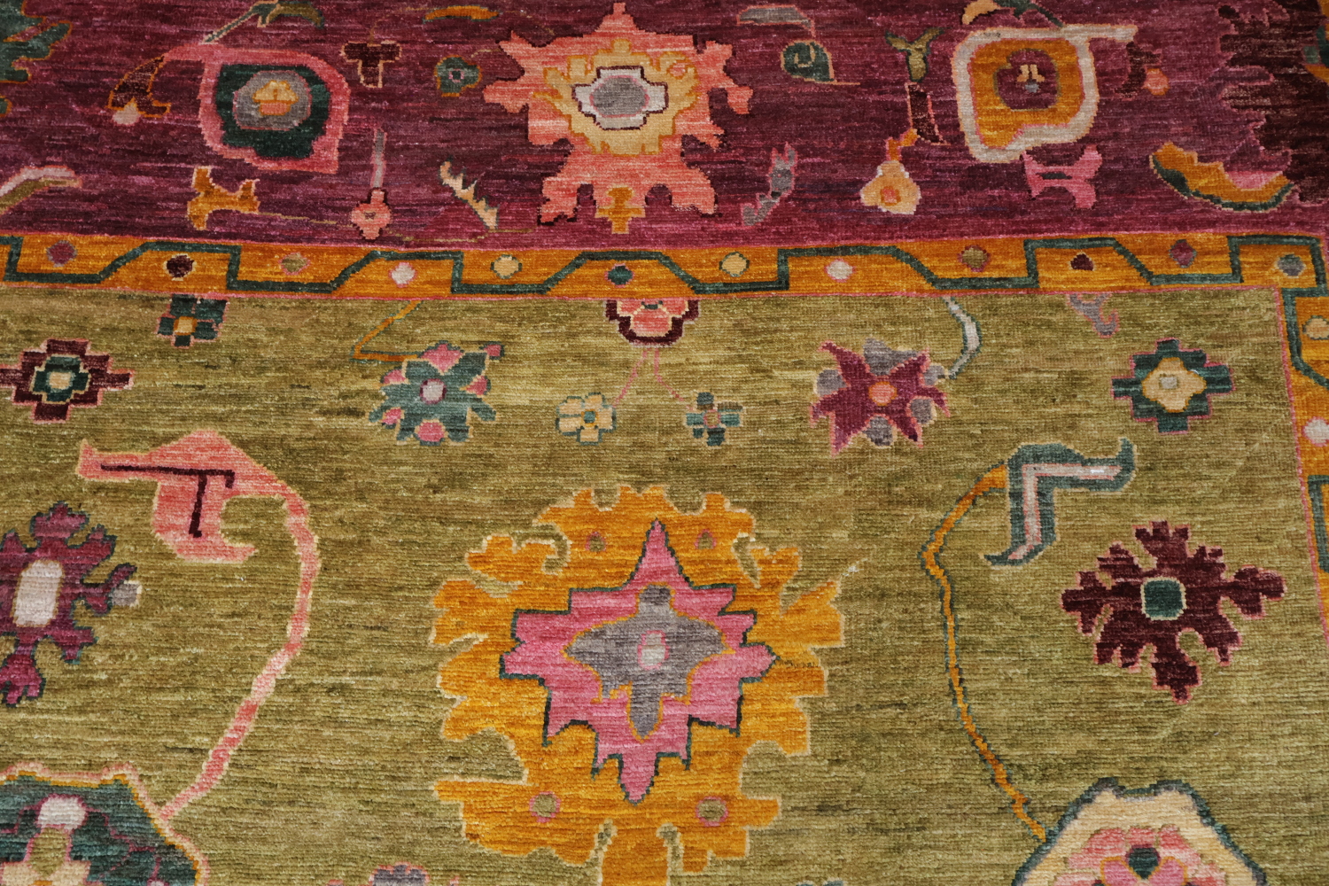 Vegetable Dye Floral Oushak Turkish Area Rug 9x12