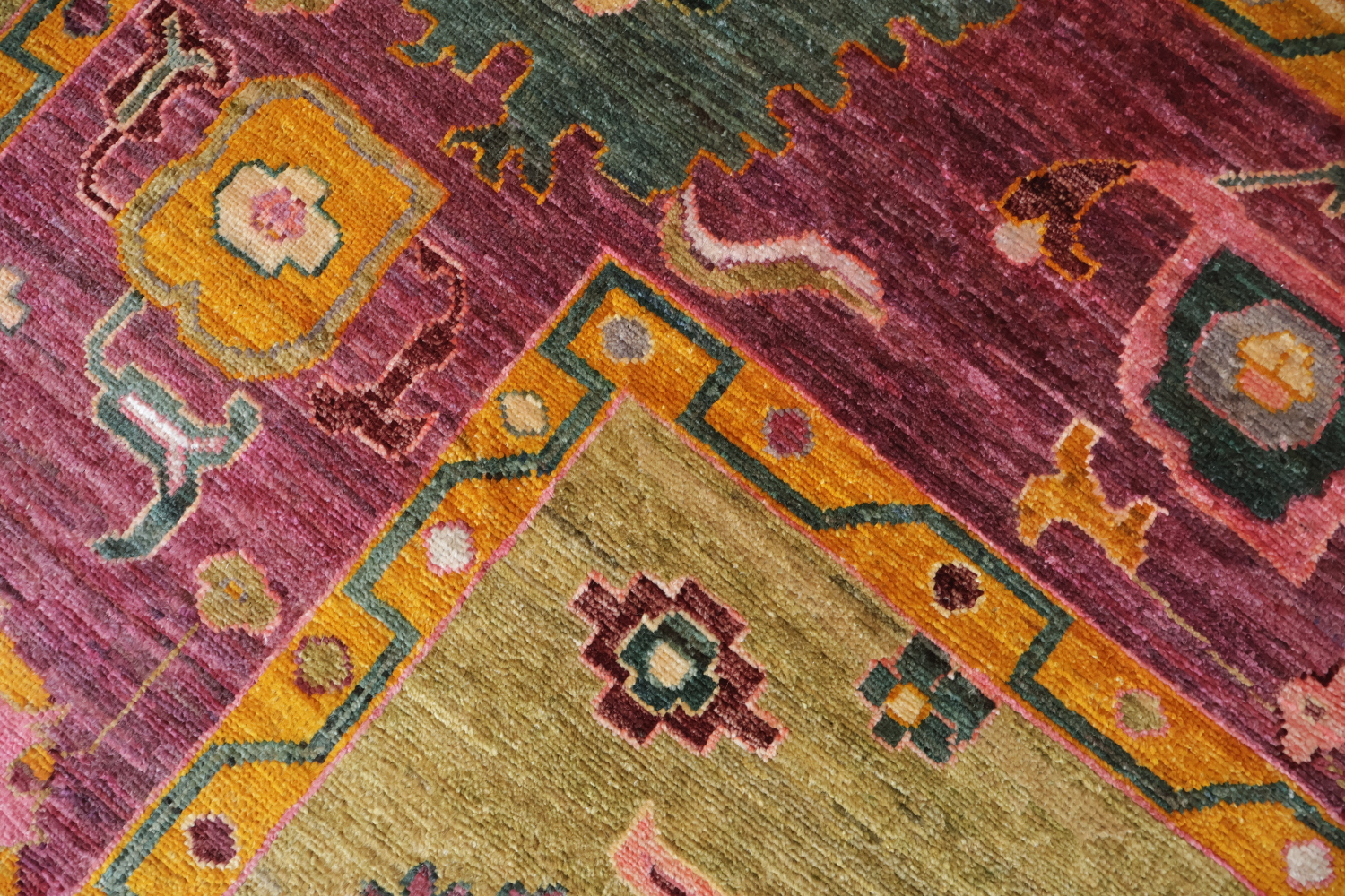Vegetable Dye Floral Oushak Turkish Area Rug 9x12
