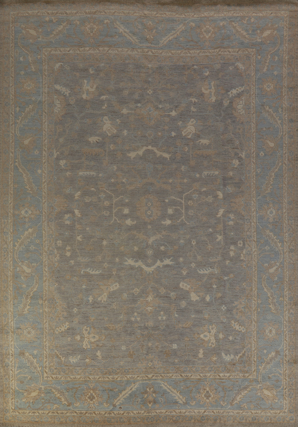 Vegetable Dye Gray Oushak Turkish Area Rug 9x12