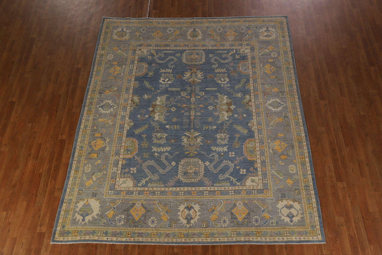 Vegetable Dye Blue Oushak Turkish Area Rug 8x10