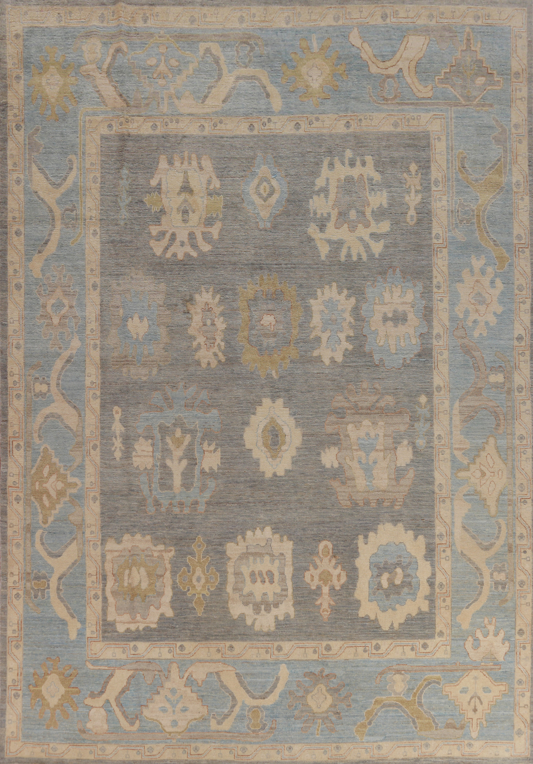 Vegetable Dye Gray Oushak Oriental Area Rug 9x12