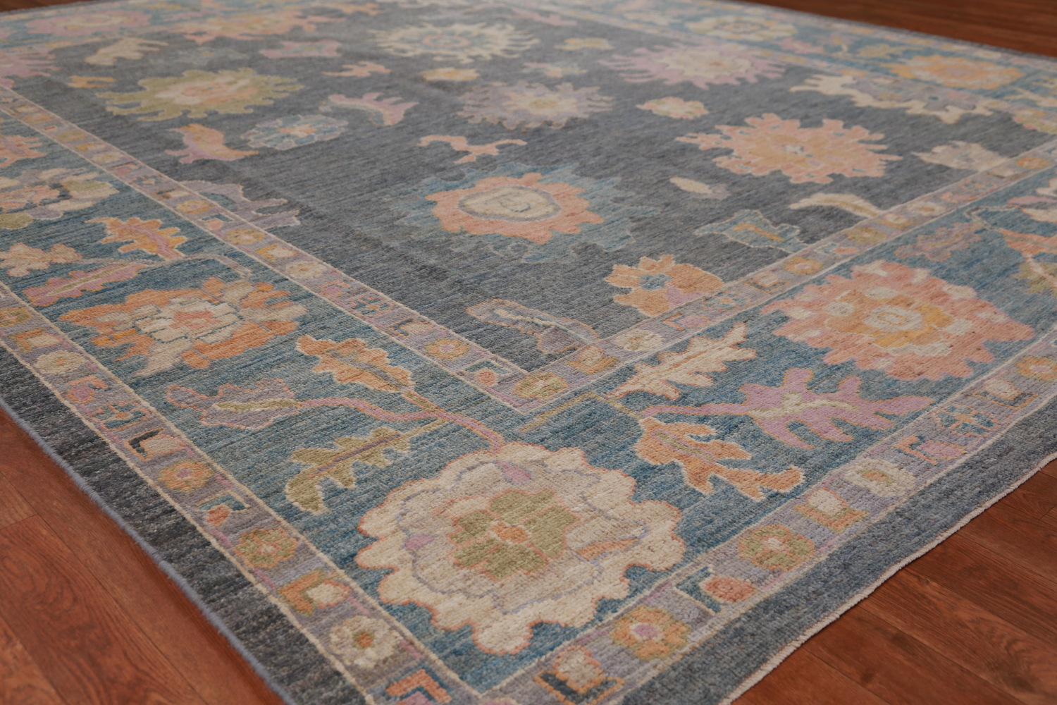 Vegetable Dye Blue Gray Oushak Turkish Area Rug 8x10