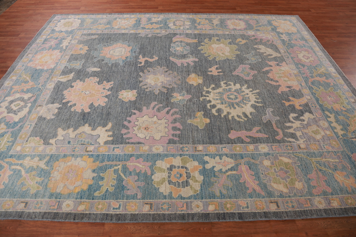 Vegetable Dye Blue Gray Oushak Turkish Area Rug 8x10