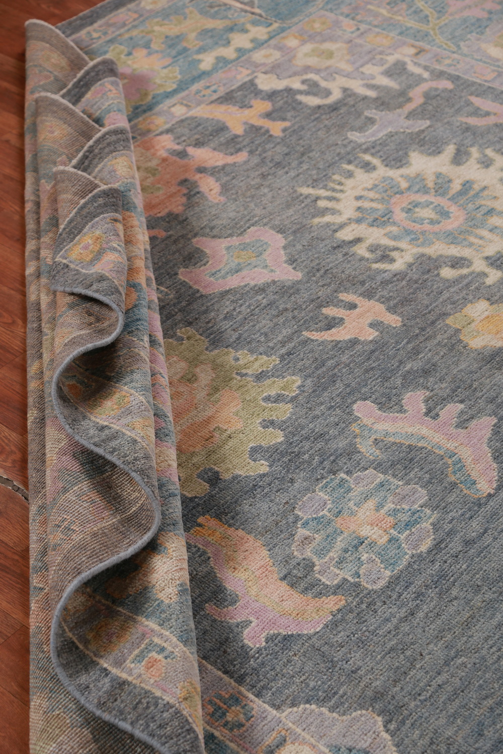 Vegetable Dye Blue Gray Oushak Turkish Area Rug 8x10