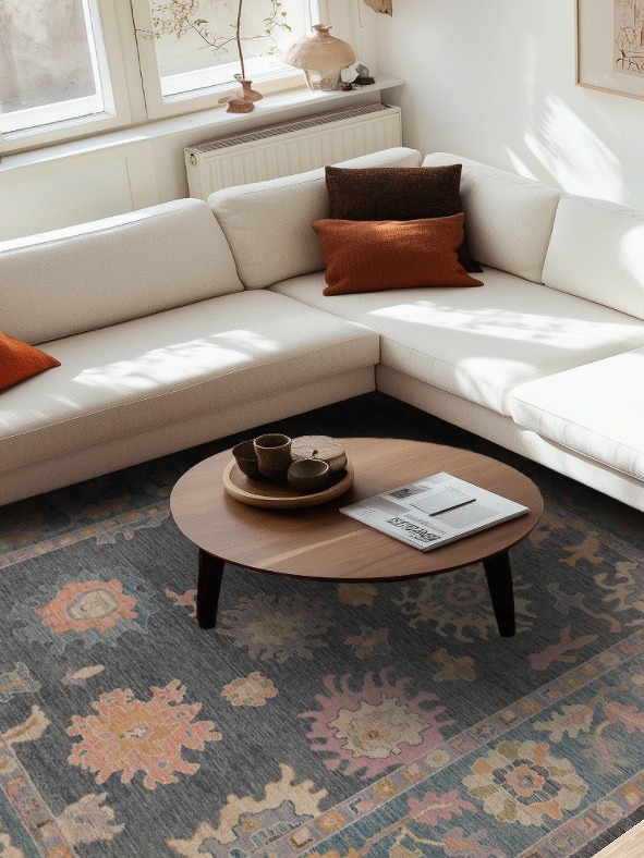 Vegetable Dye Blue Gray Oushak Turkish Area Rug 8x10