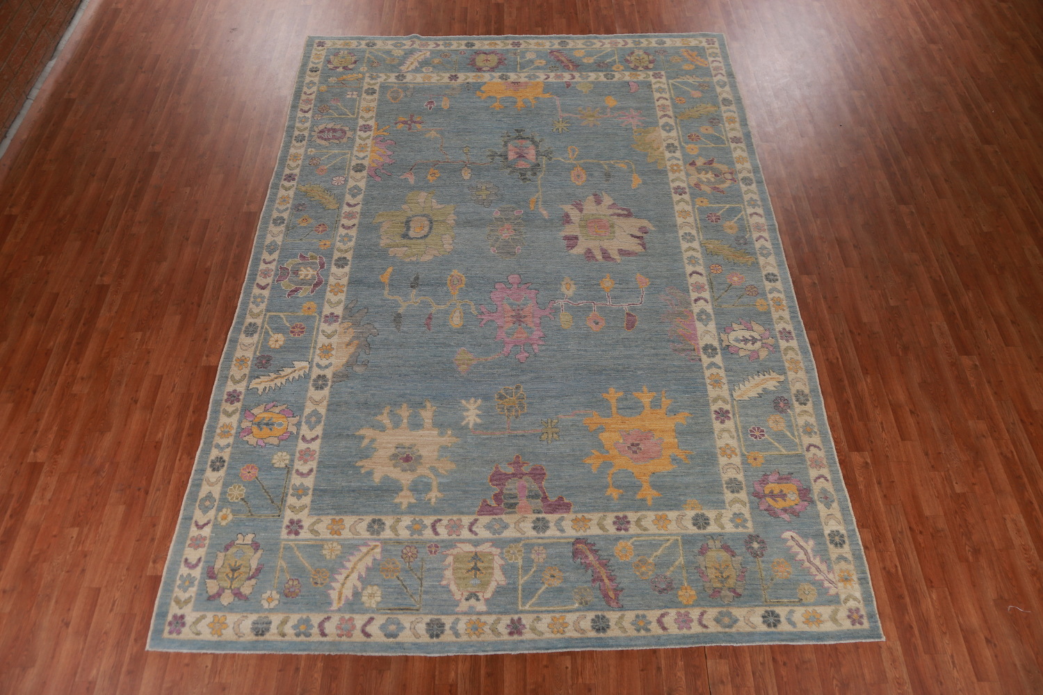 Vegetable Dye Blue Oushak Turkish Area Rug 9x13