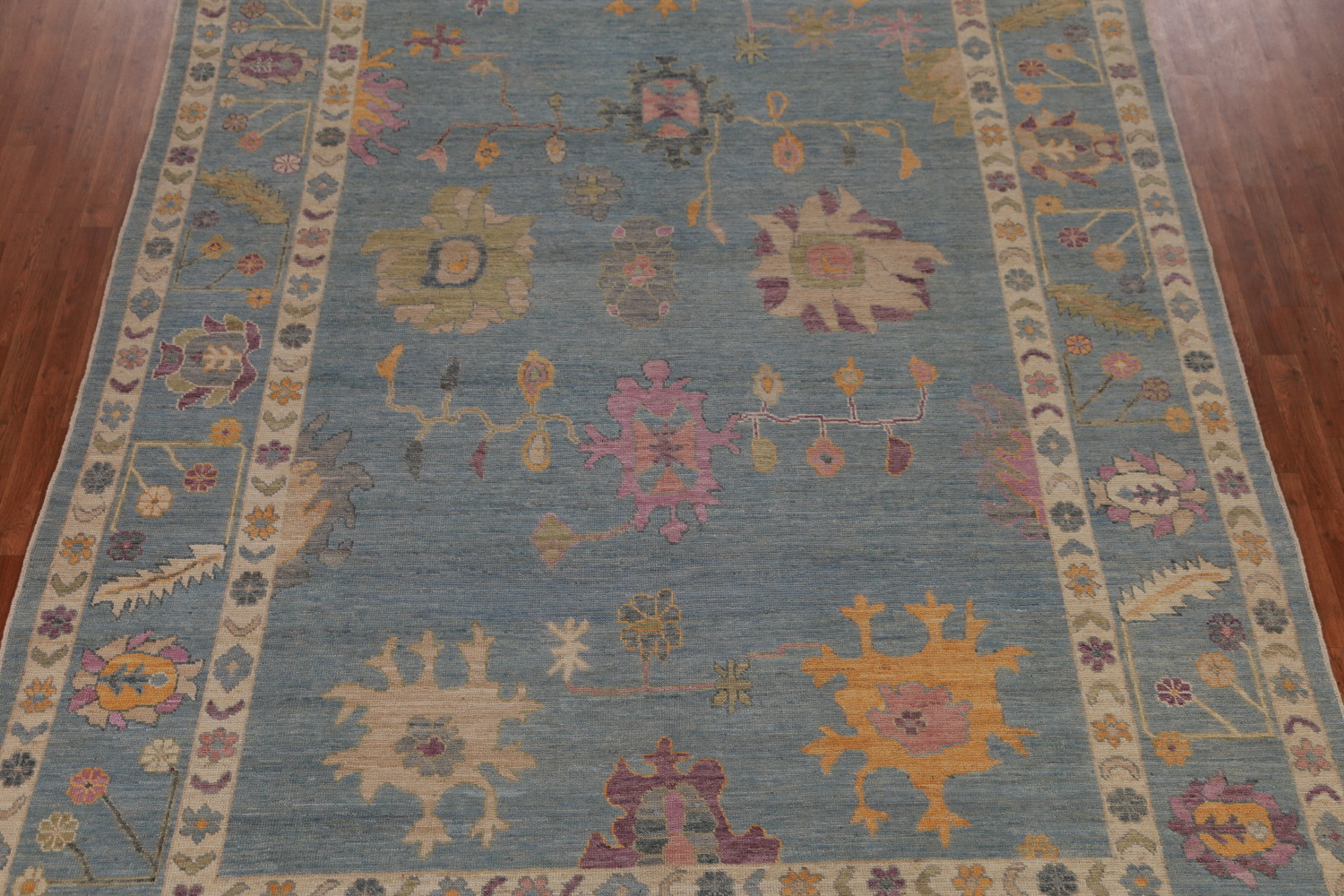 Vegetable Dye Blue Oushak Turkish Area Rug 9x13