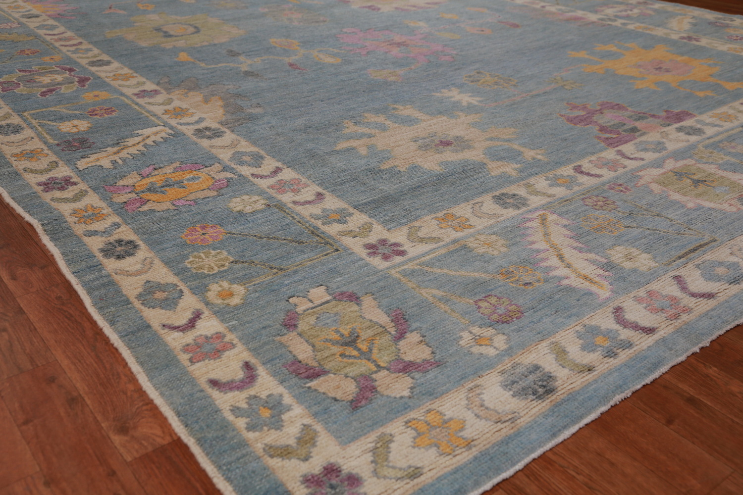 Vegetable Dye Blue Oushak Turkish Area Rug 9x13