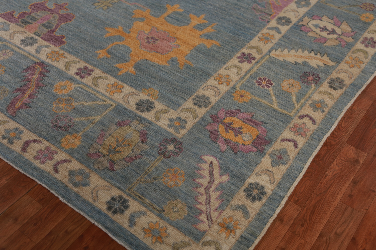 Vegetable Dye Blue Oushak Turkish Area Rug 9x13