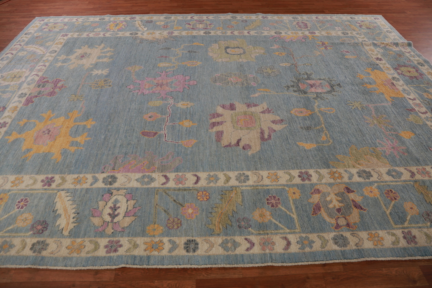 Vegetable Dye Blue Oushak Turkish Area Rug 9x13