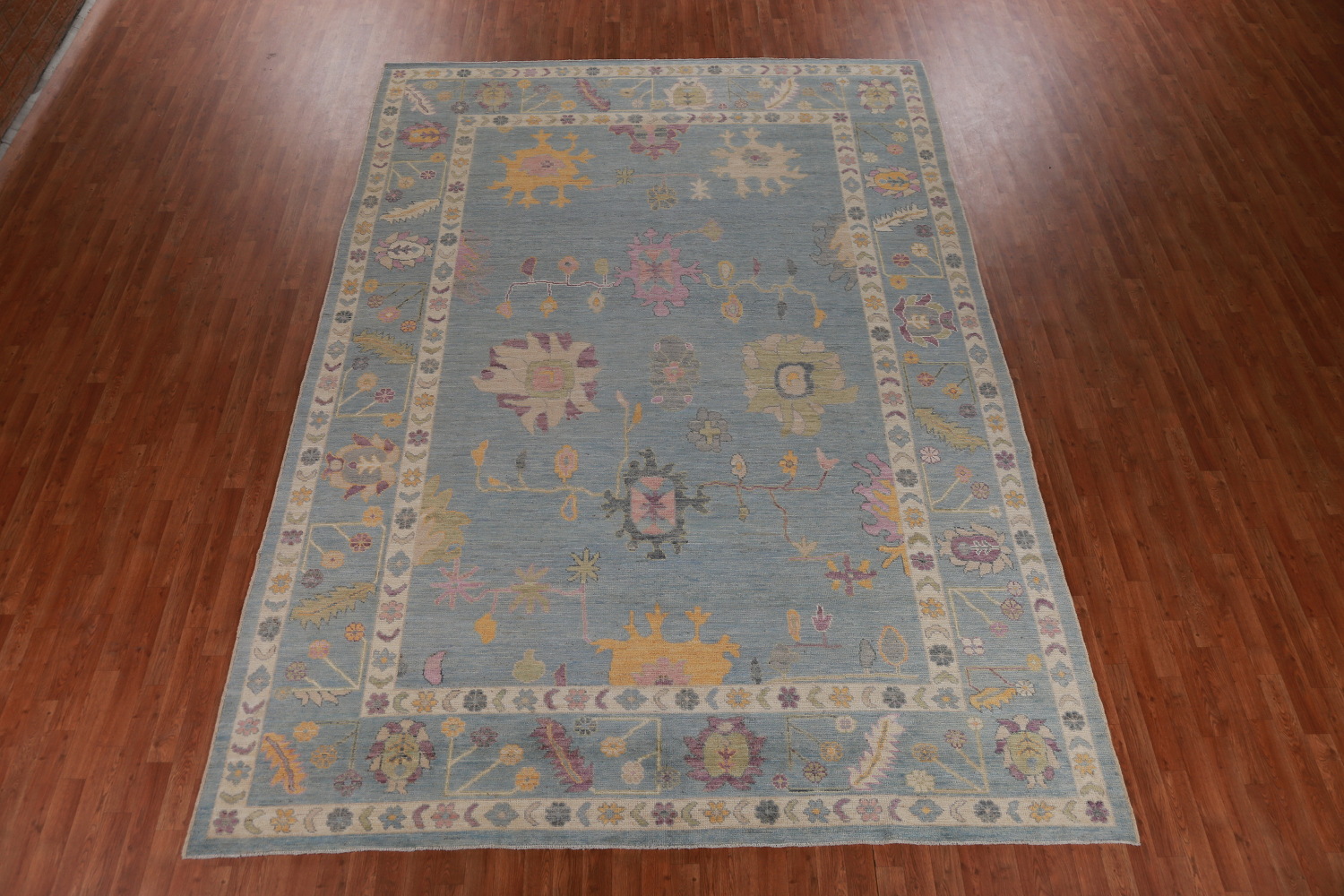 Vegetable Dye Blue Oushak Turkish Area Rug 9x13