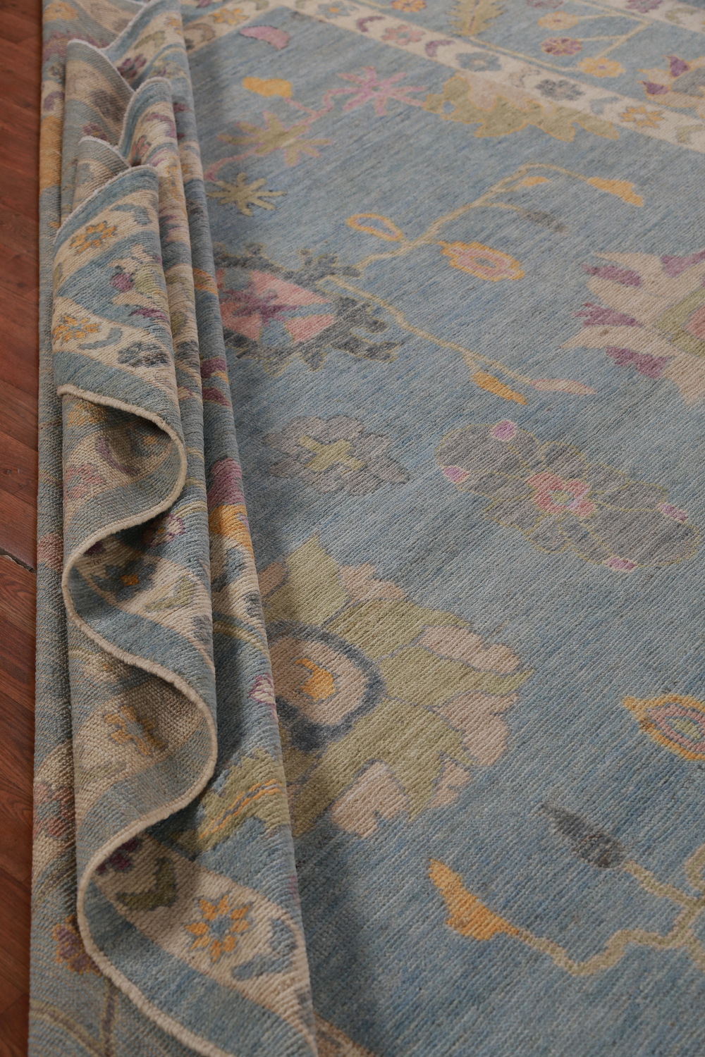 Vegetable Dye Blue Oushak Turkish Area Rug 9x13