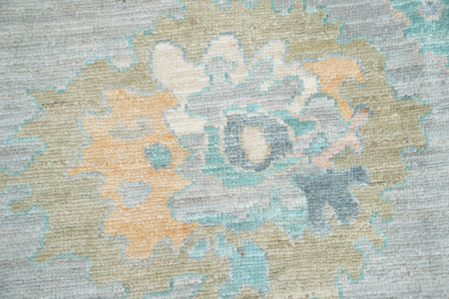 Pastel Floral Muted Grey Vegetable Dye Oushak Turkish Rug 9x12