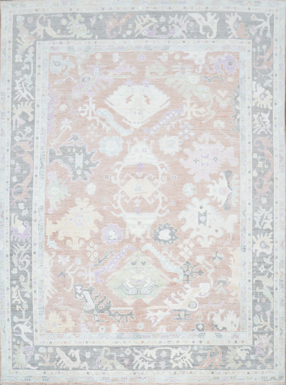 Rust and Gray Oushak Vegetable Dye Area Rug 9x12