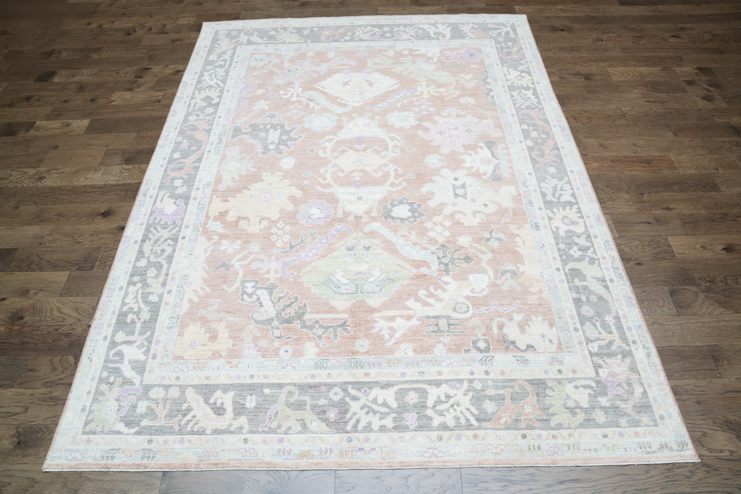 Rust and Gray Oushak Vegetable Dye Area Rug 9x12