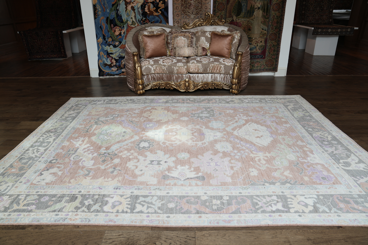 Rust and Gray Oushak Vegetable Dye Area Rug 9x12
