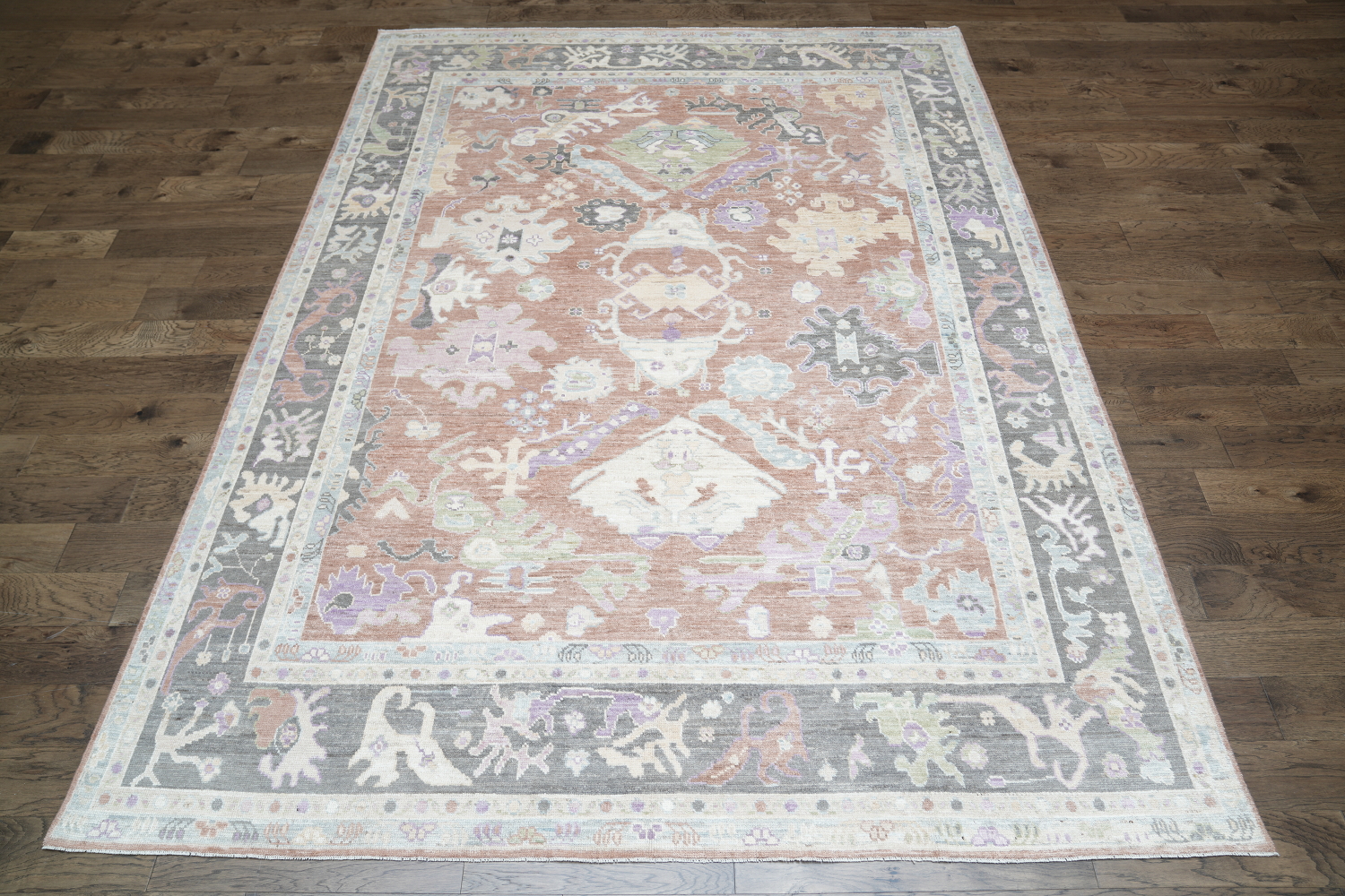 Rust and Gray Oushak Vegetable Dye Area Rug 9x12