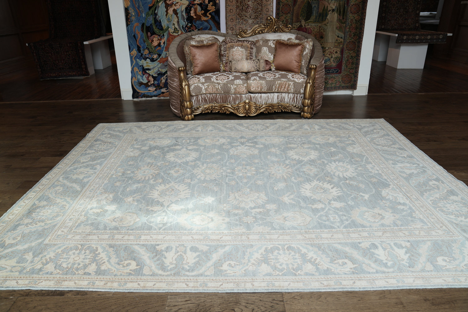 Vegetable Dye Muted Grey Oushak Turkish Area Rug 9x12