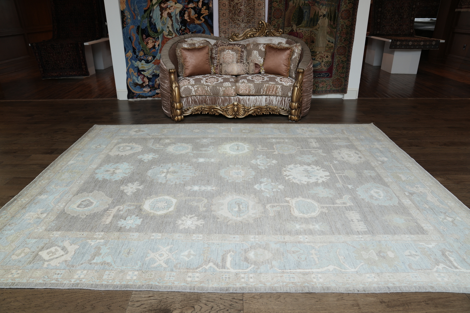 Vegetable Dye Pastel Color Oushak Turkish Area Rug 9x12