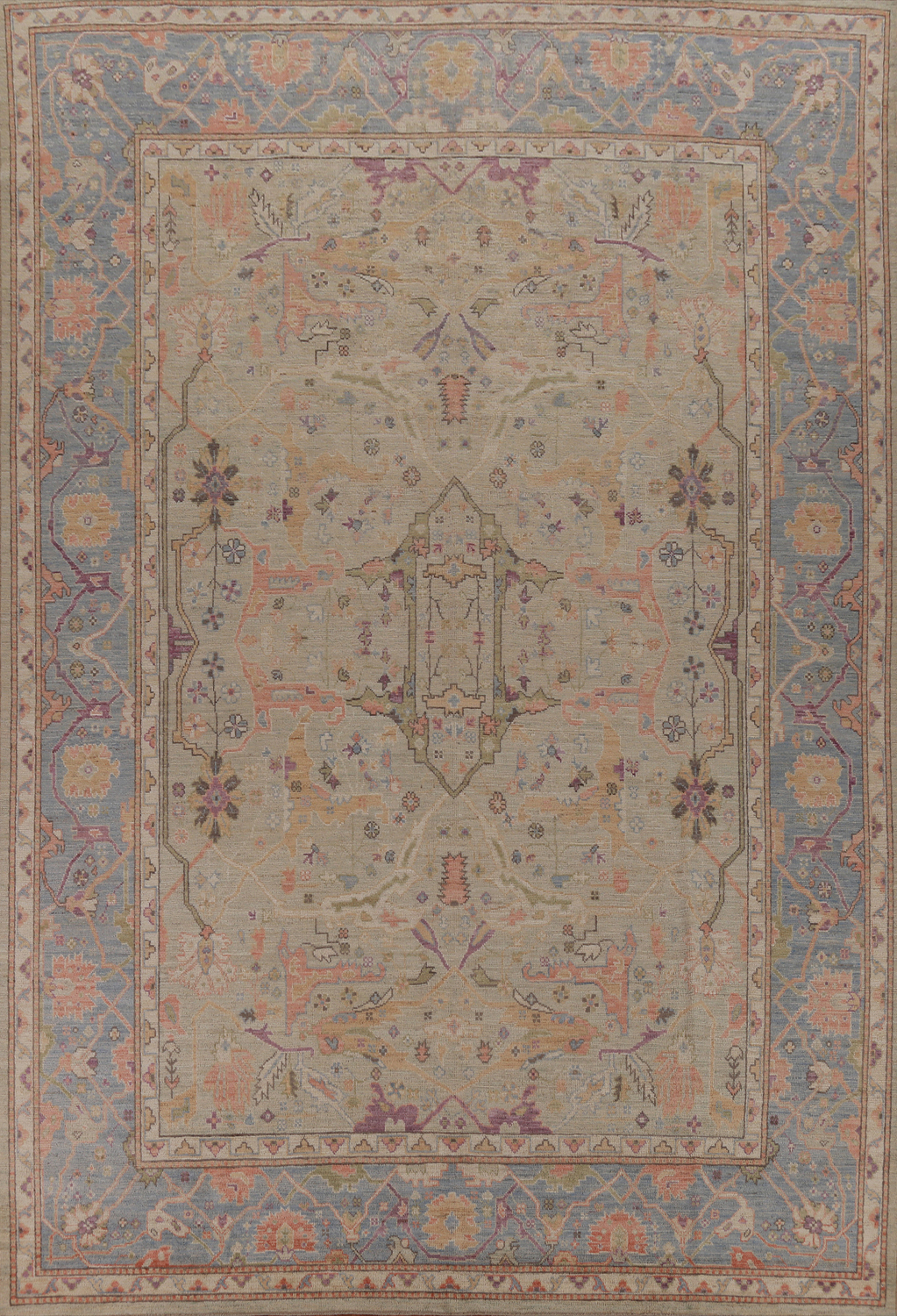 Vegetable Dye Wool Oushak Turkish Area Rug 9x12