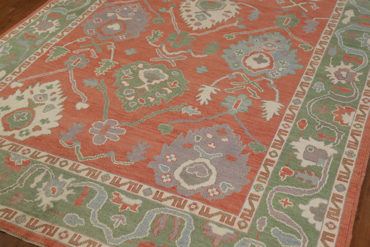 Vegetable Dye Floral Oushak Turkish Area Rug 6x9