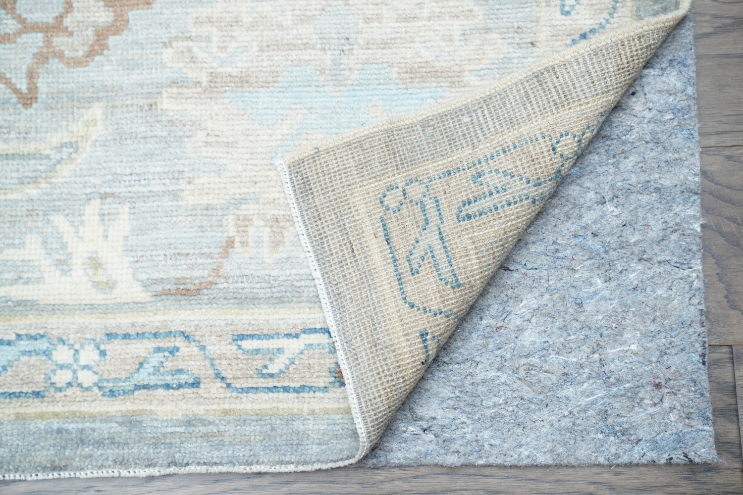 Soft Gray Blue Oushak Turkish Living Room Rug