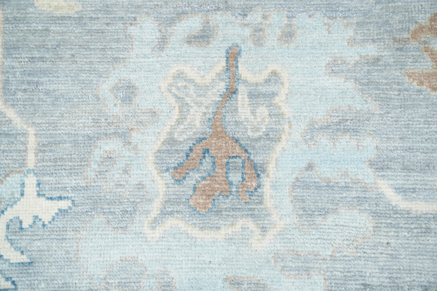 Soft Gray Blue Oushak Turkish Living Room Rug