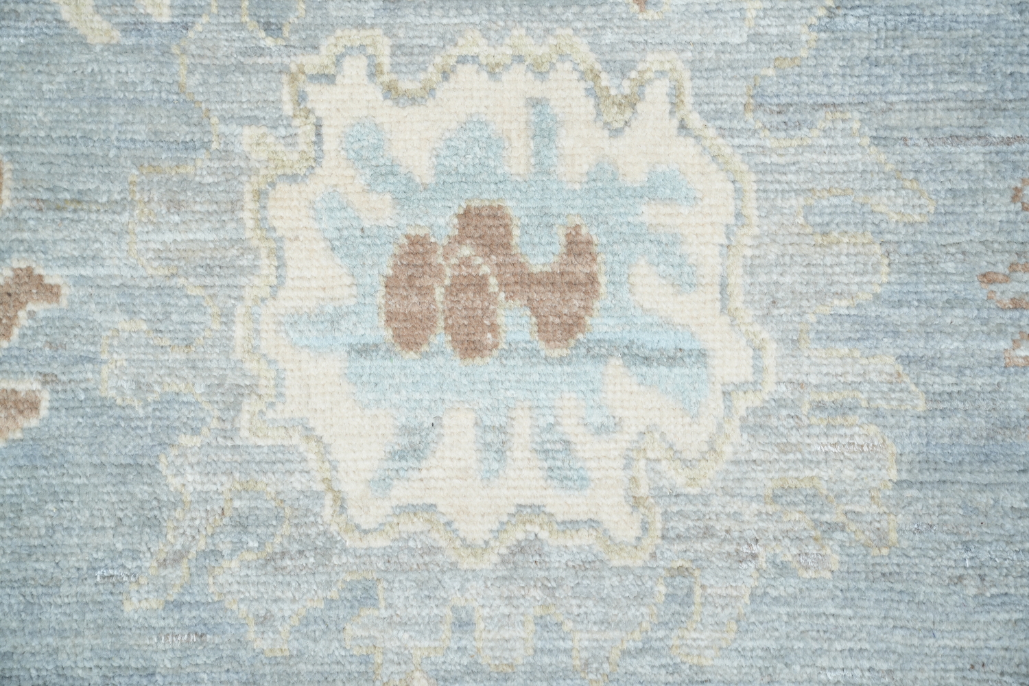 Soft Gray Blue Oushak Turkish Living Room Rug