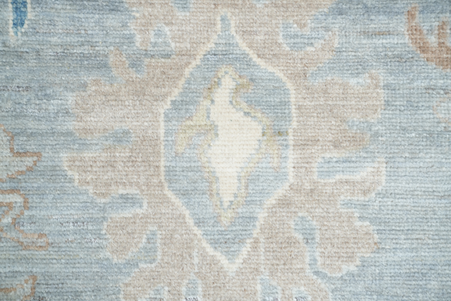 Soft Gray Blue Oushak Turkish Living Room Rug