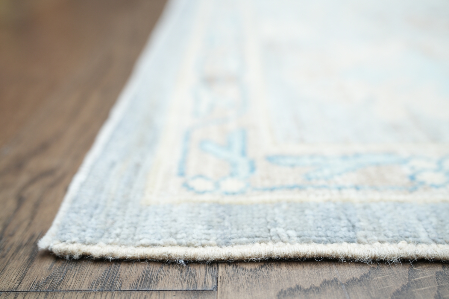 Soft Gray Blue Oushak Turkish Living Room Rug