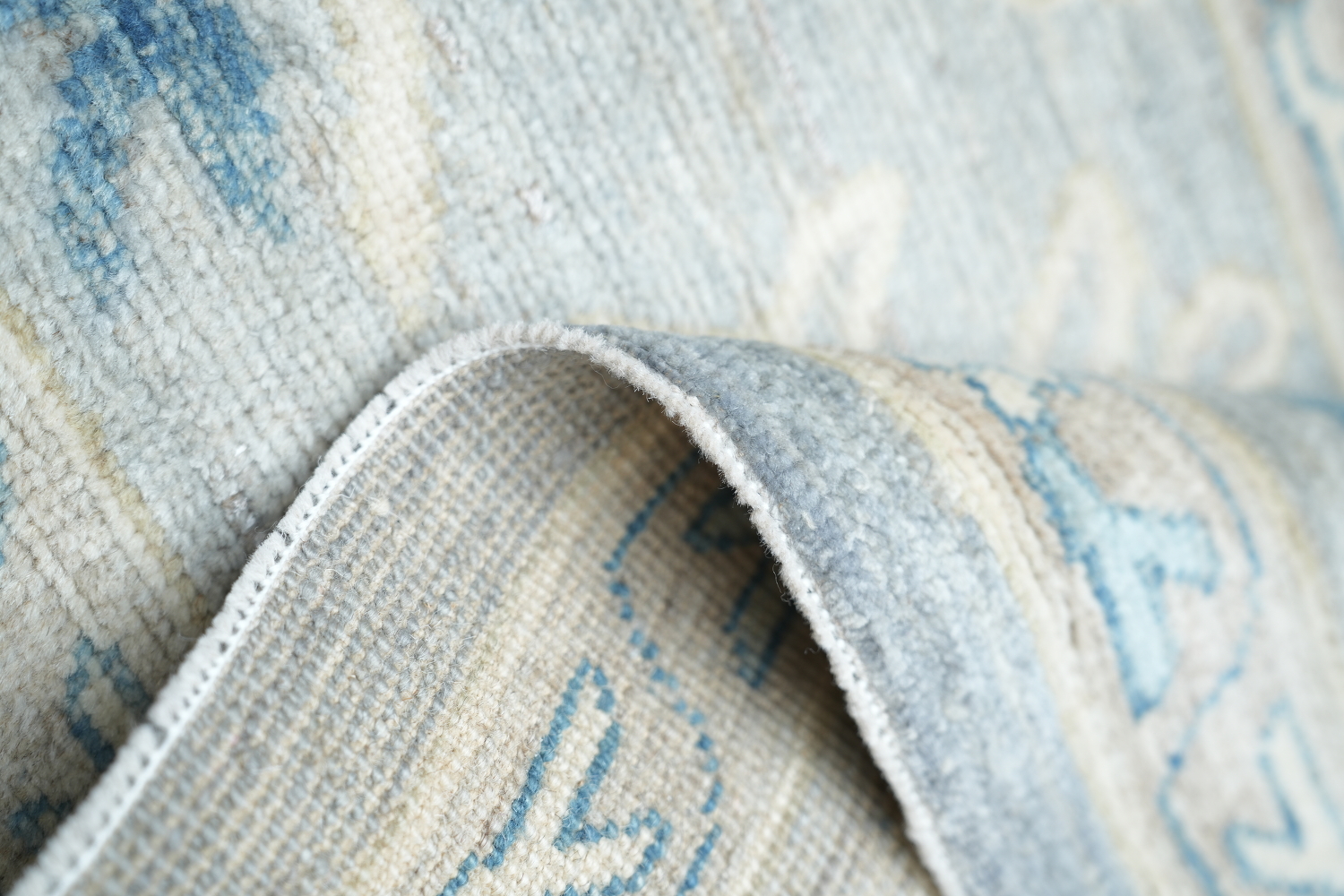 Soft Gray Blue Oushak Turkish Living Room Rug