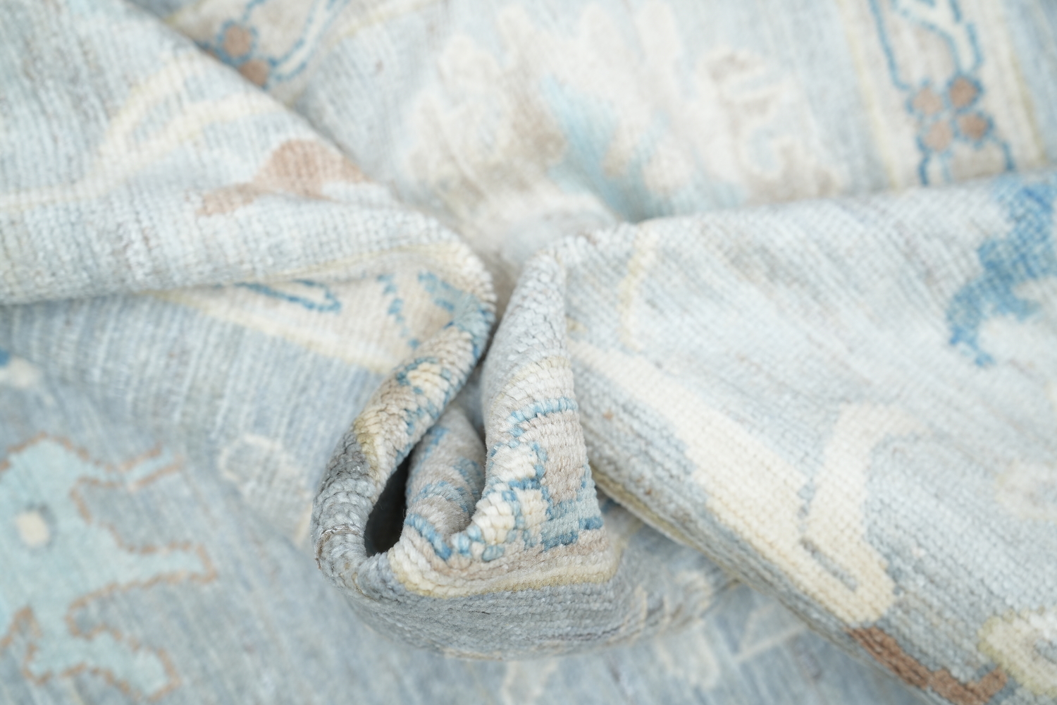 Soft Gray Blue Oushak Turkish Living Room Rug