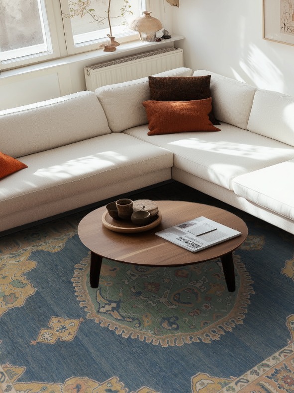 Vegetable Dye Blue Oushak Turkish Area Rug 8x10