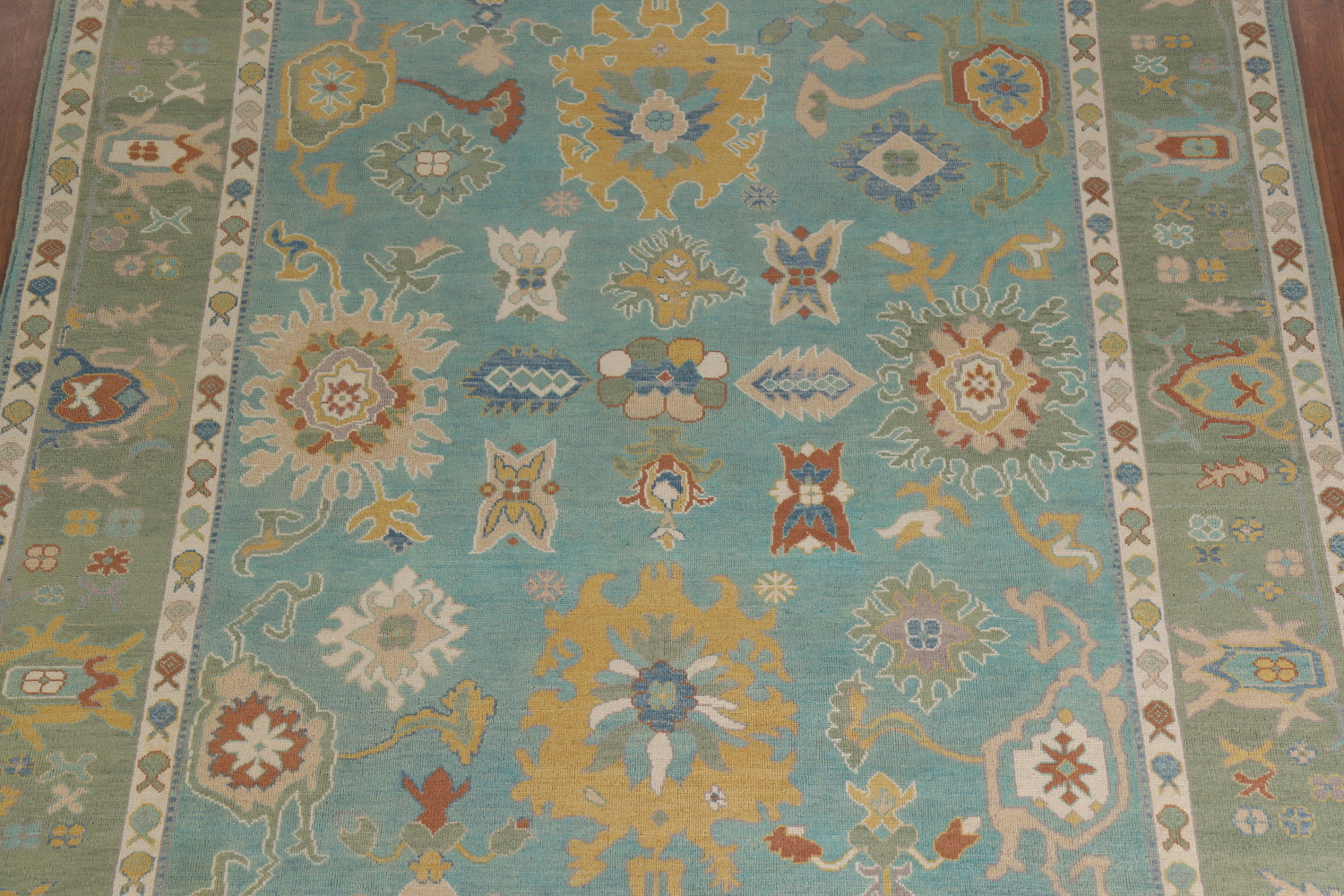 Turquoise Blue Floral Oushak Vegetable Dye Area Rug 8x10