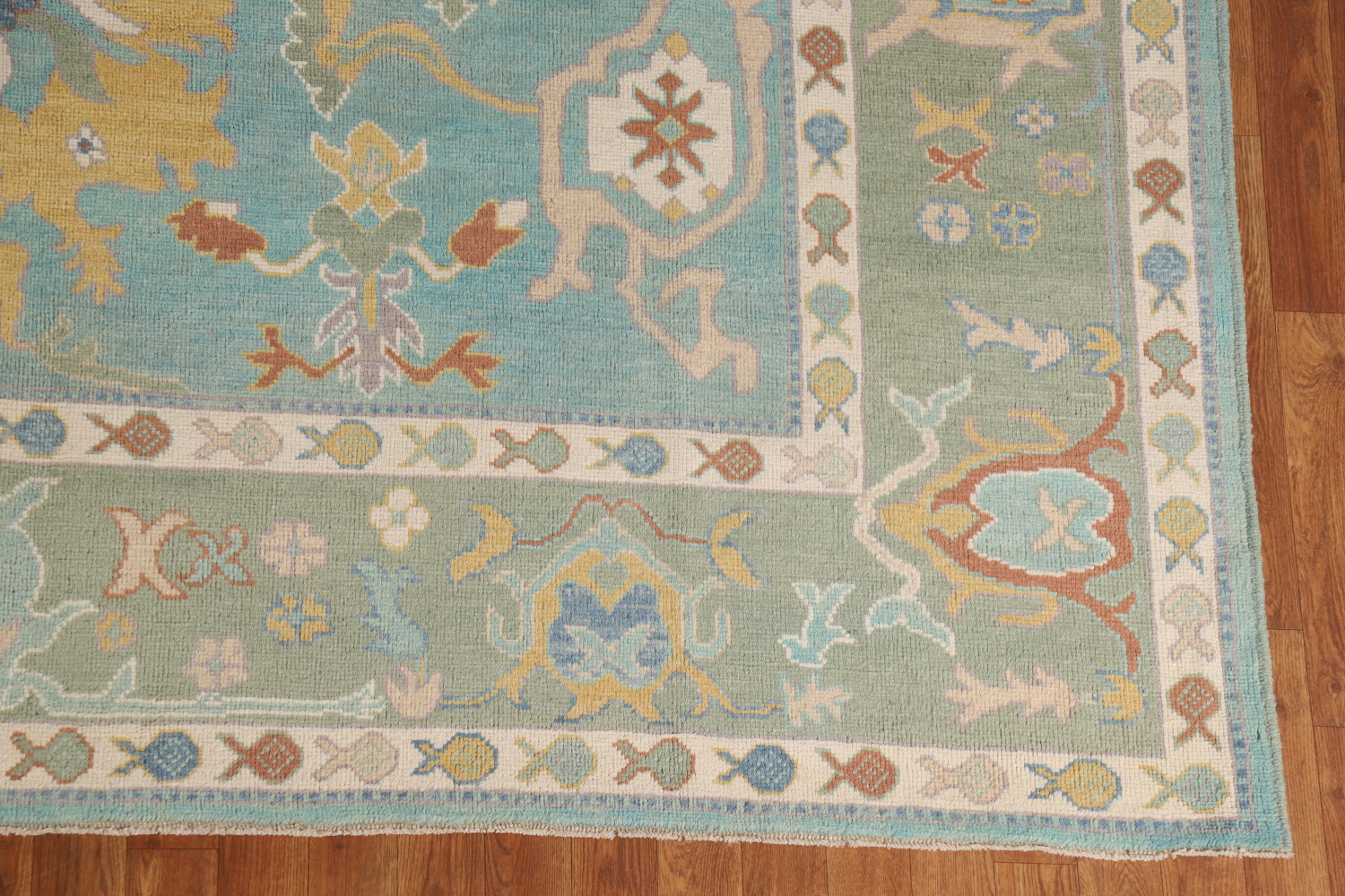 Turquoise Blue Floral Oushak Vegetable Dye Area Rug 8x10
