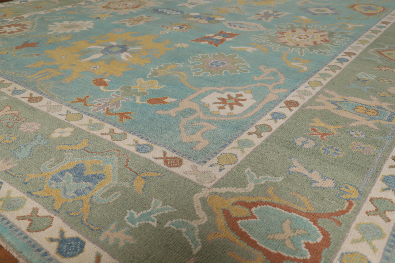Turquoise Blue Floral Oushak Vegetable Dye Area Rug 8x10