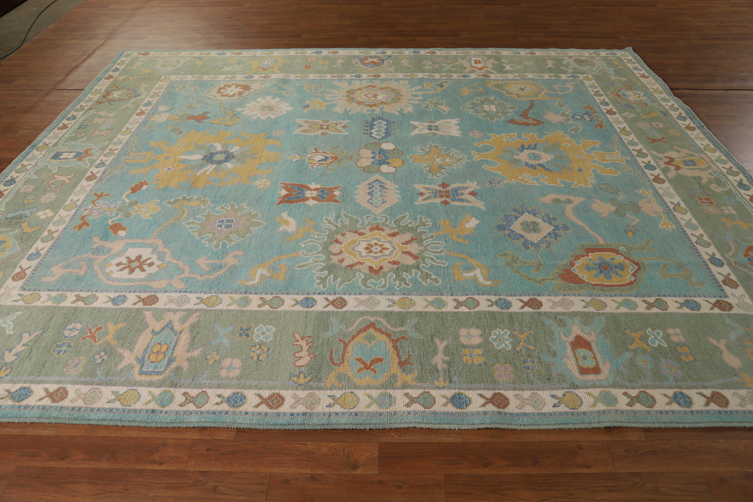 Turquoise Blue Floral Oushak Vegetable Dye Area Rug 8x10