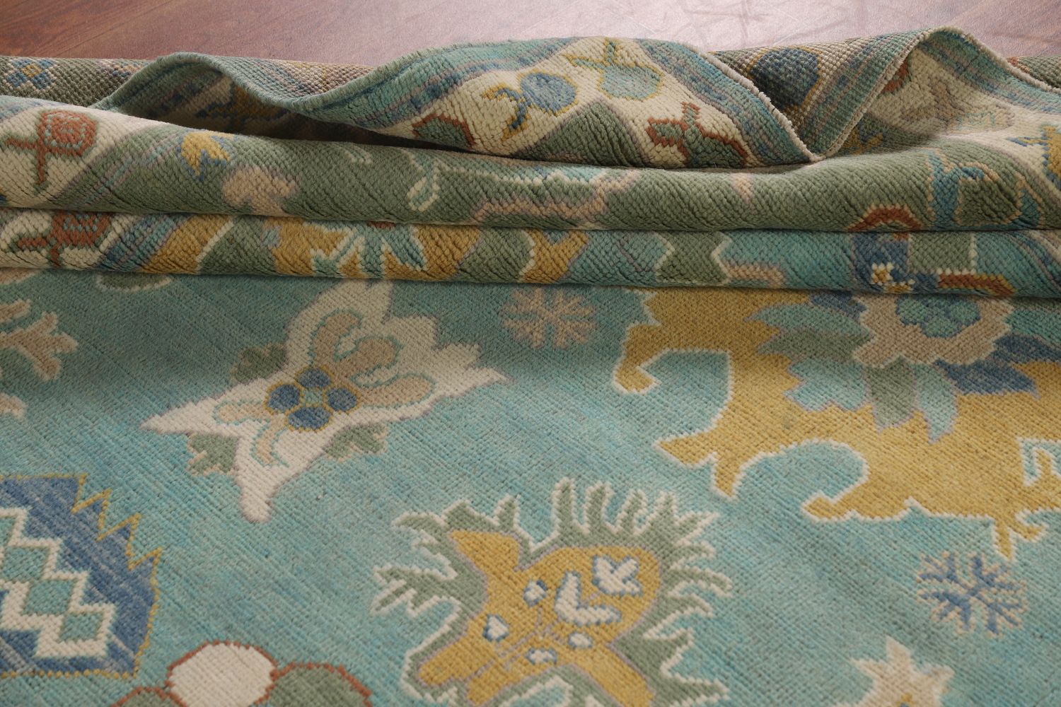 Turquoise Blue Floral Oushak Vegetable Dye Area Rug 8x10
