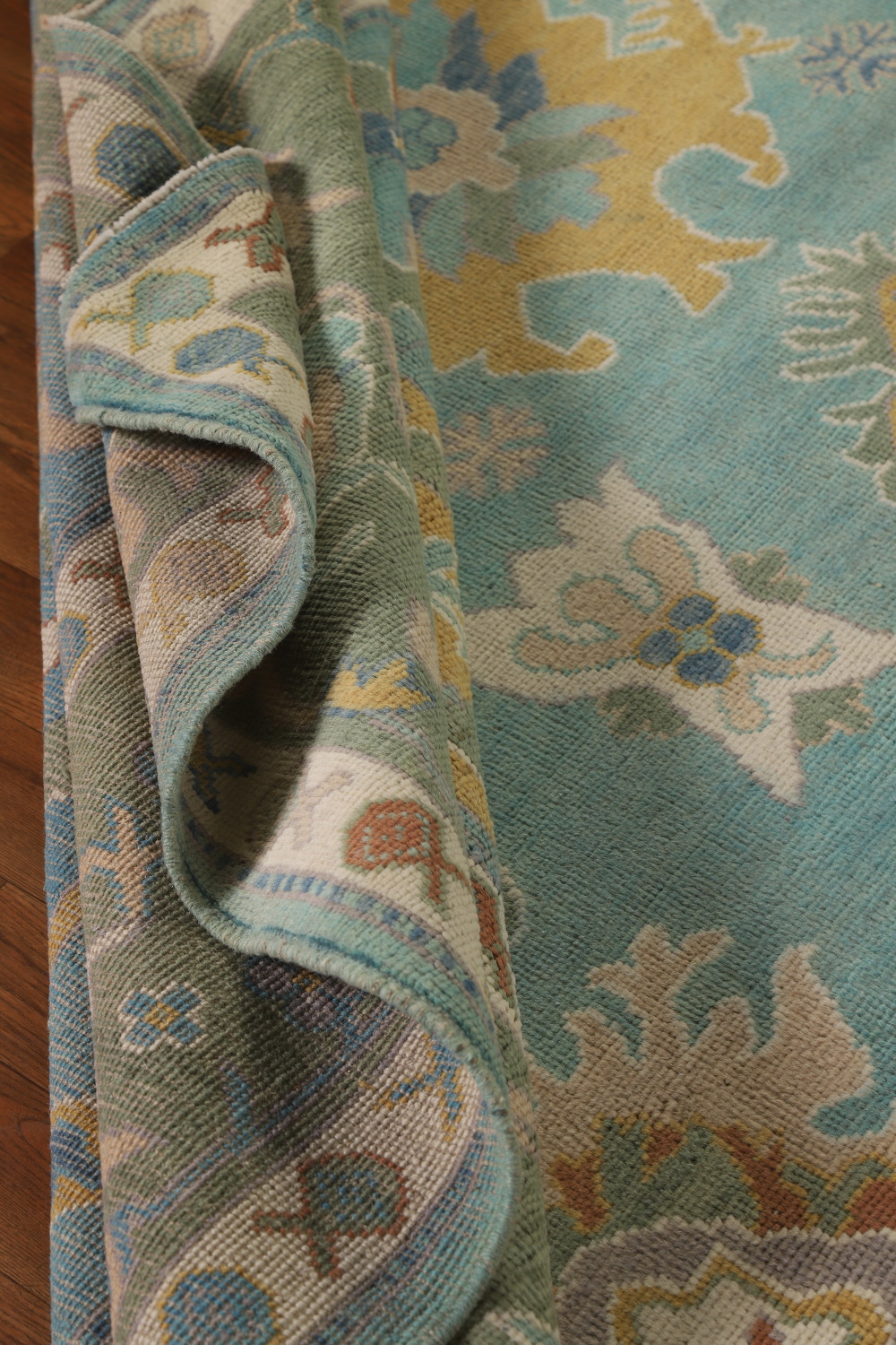Turquoise Blue Floral Oushak Vegetable Dye Area Rug 8x10