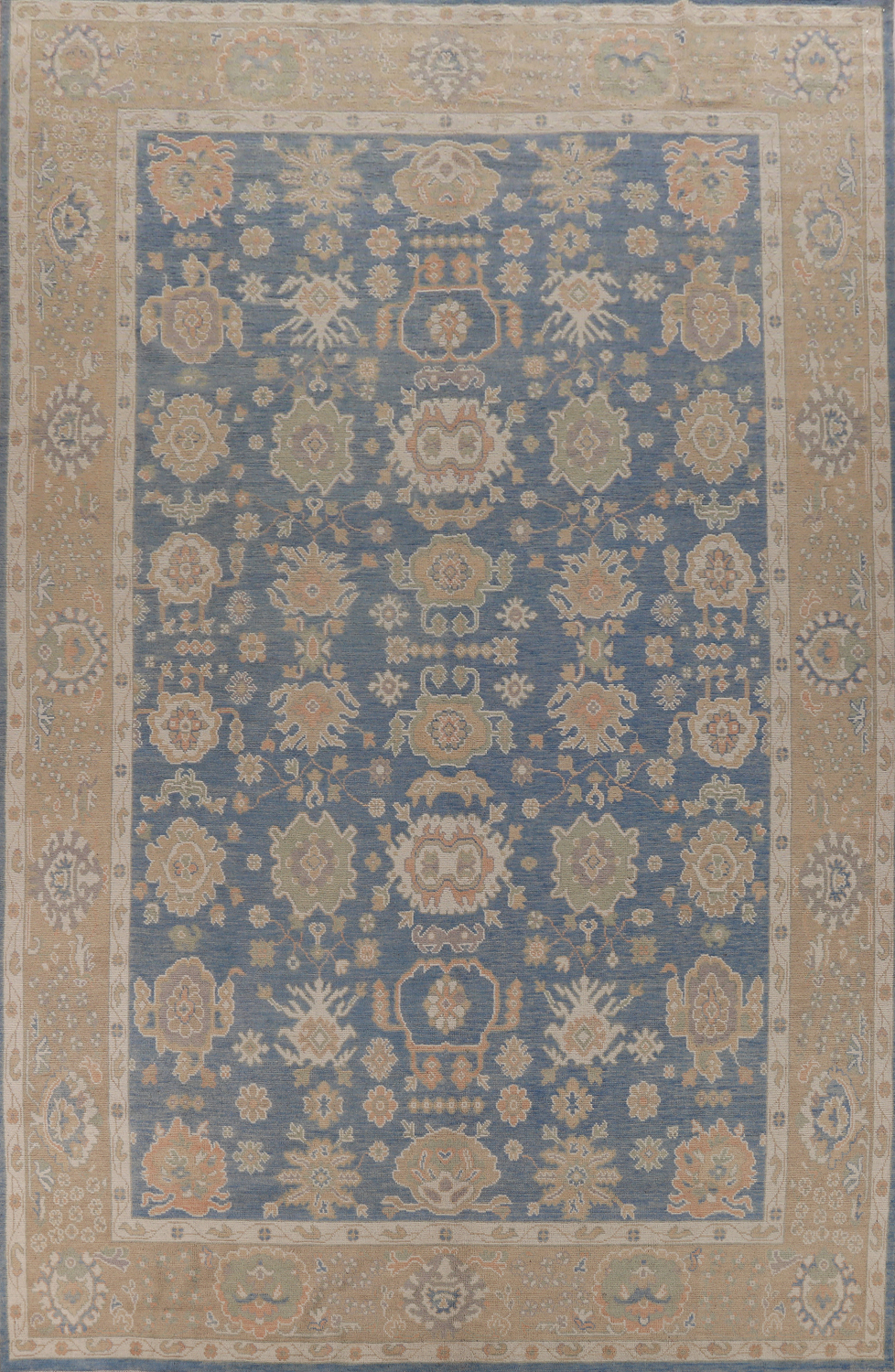 Floral Blue Oushak Vegetable Dye Large Rug 10x15