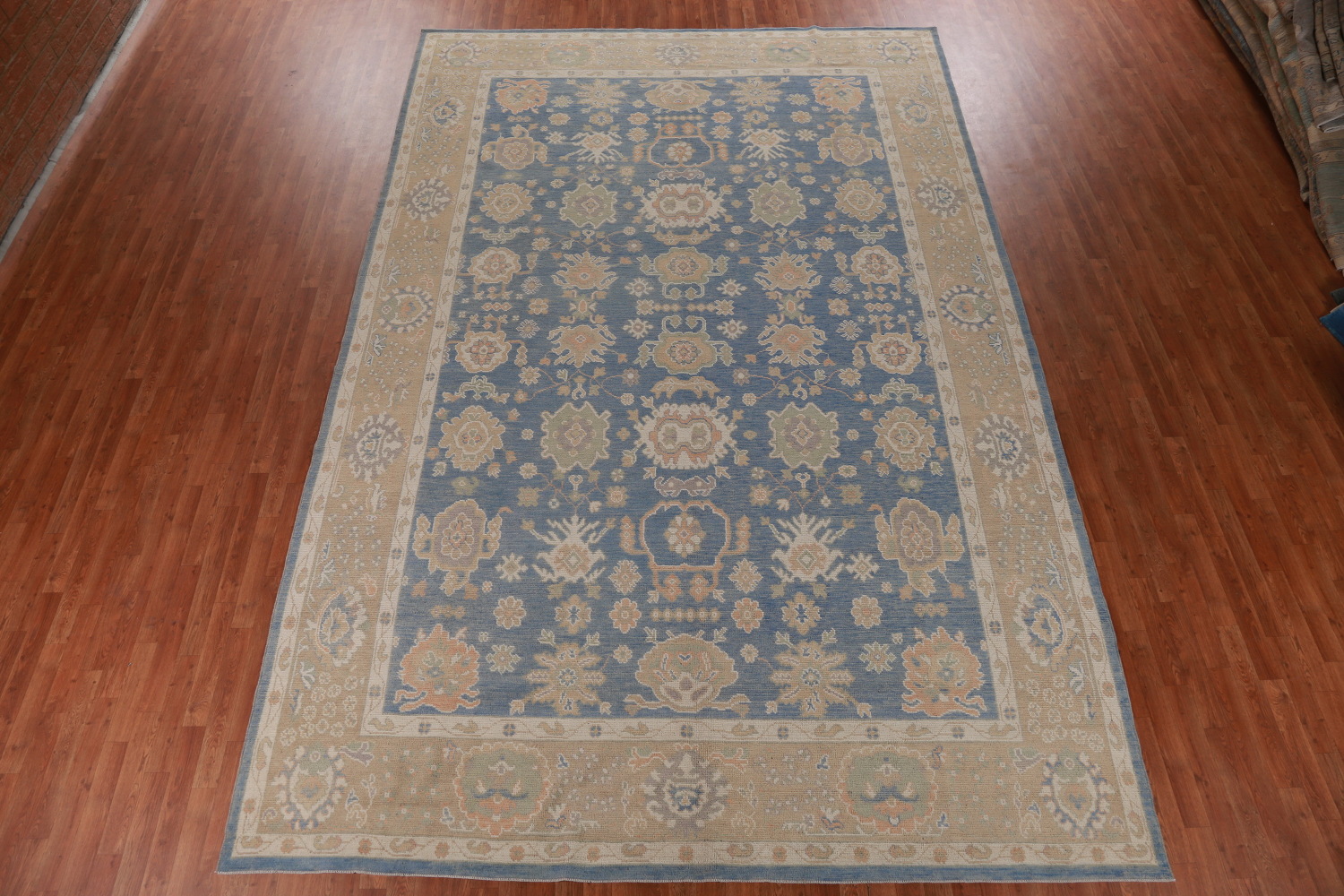 Floral Blue Oushak Vegetable Dye Large Rug 10x15