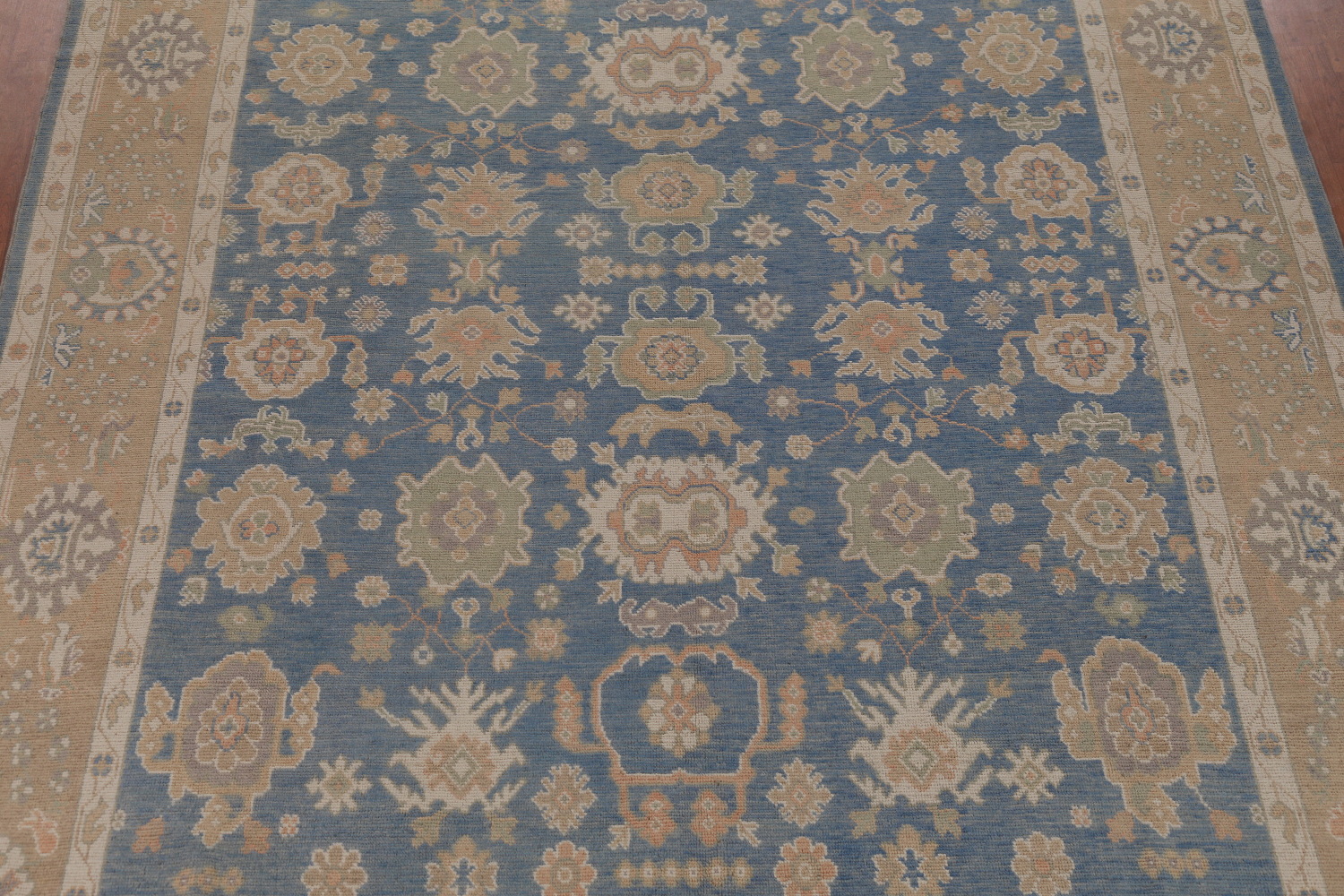 Floral Blue Oushak Vegetable Dye Large Rug 10x15