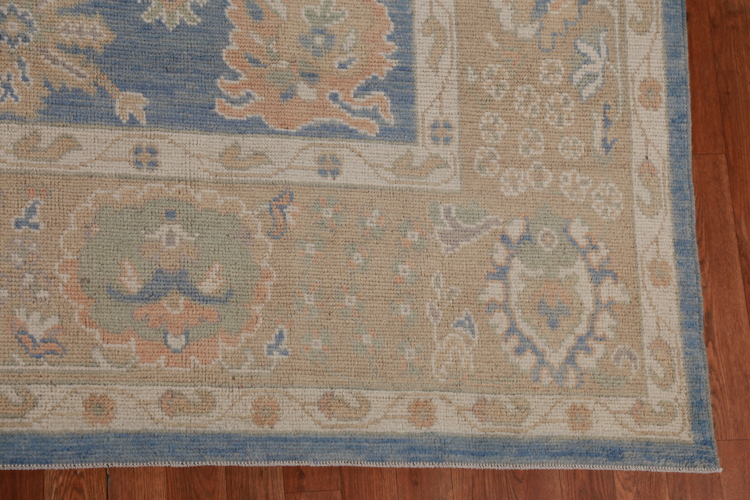 Floral Blue Oushak Vegetable Dye Large Rug 10x15