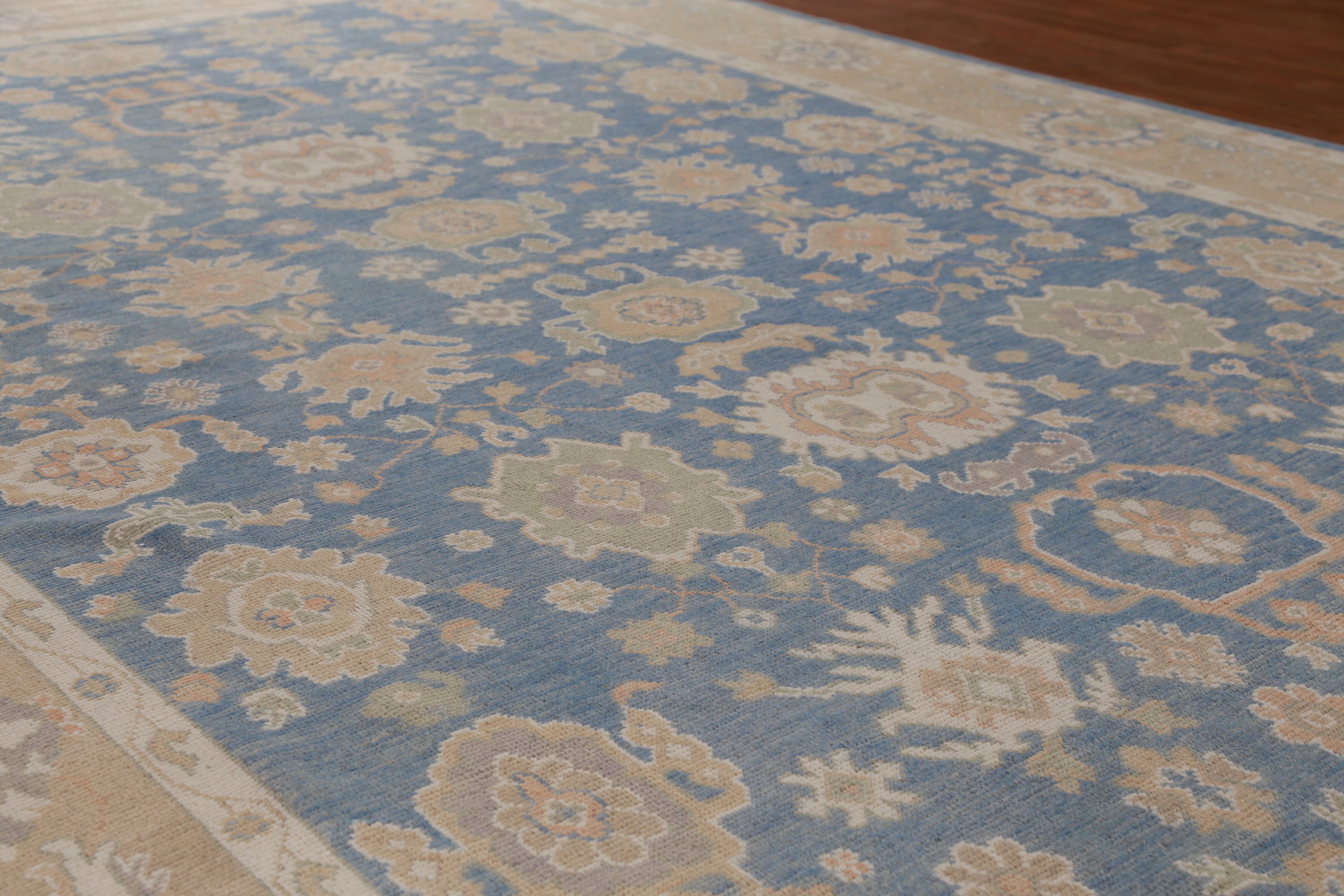 Floral Blue Oushak Vegetable Dye Large Rug 10x15
