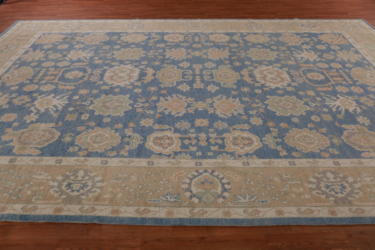 Floral Blue Oushak Vegetable Dye Large Rug 10x15