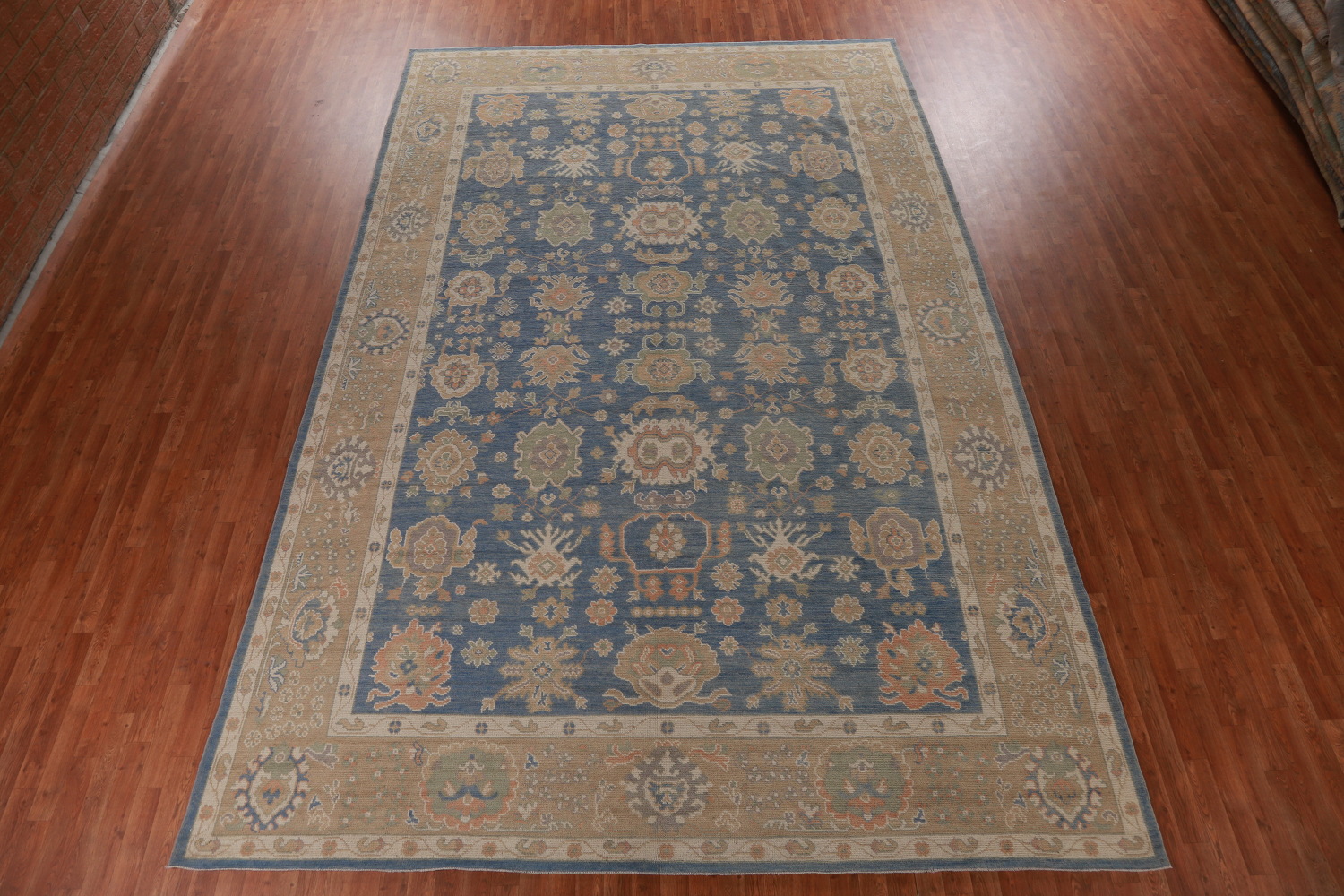 Floral Blue Oushak Vegetable Dye Large Rug 10x15
