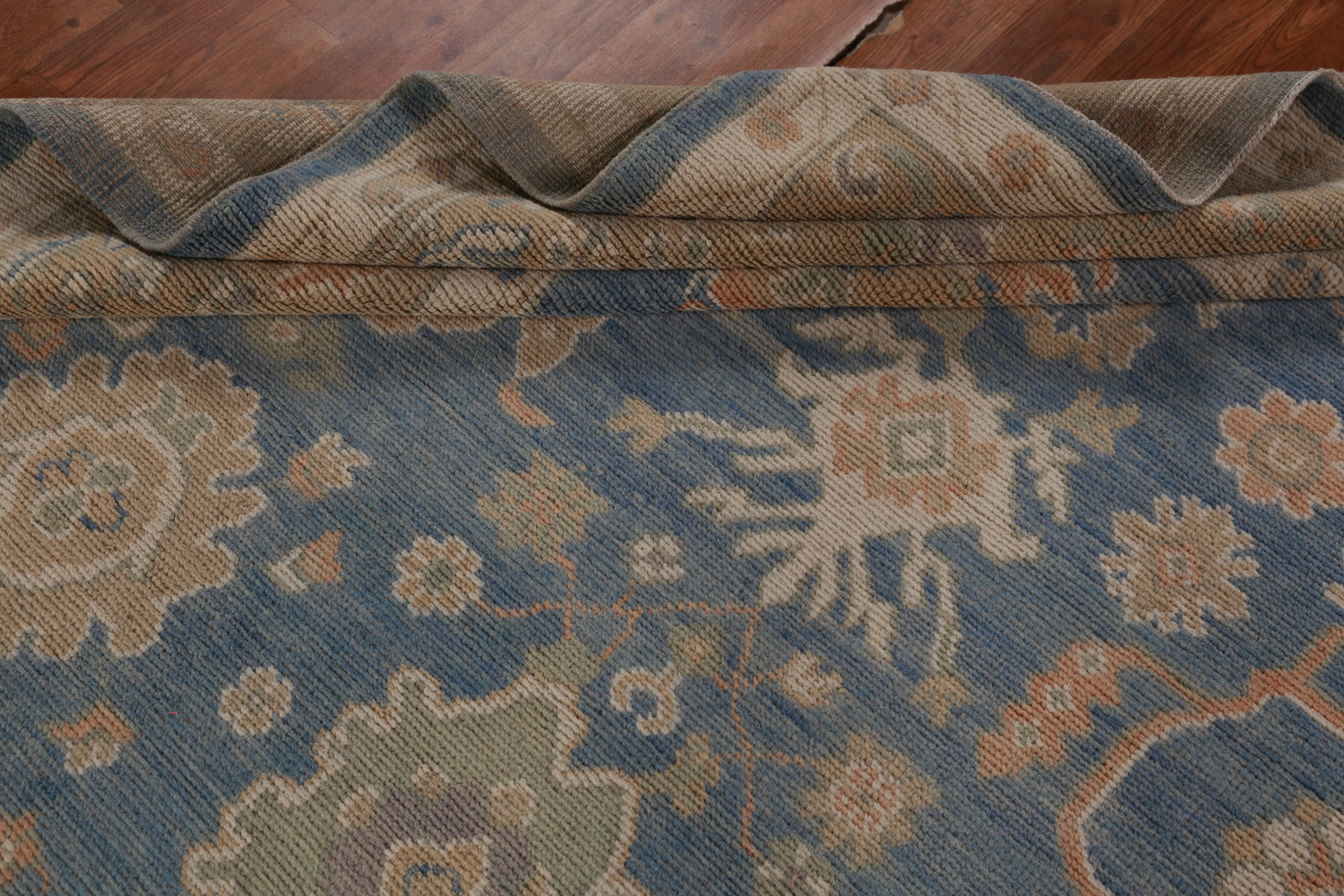 Floral Blue Oushak Vegetable Dye Large Rug 10x15